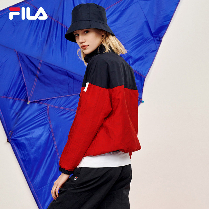 fila 斐乐女子梭织上衣2020春季新款时尚半开襟宽松立领卫衣女