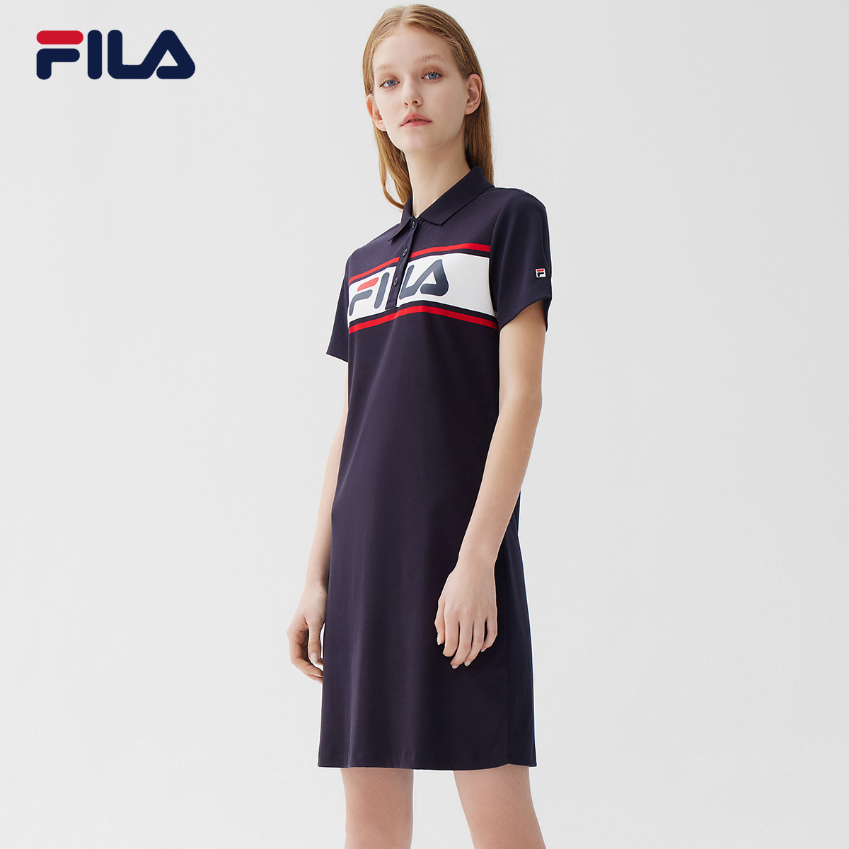 连衣裙fila斐乐女子运动2021夏季新款中长polo运动连衣裙