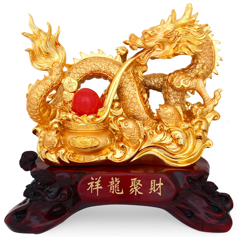 开光招财风水水龙摆件大号家居装饰工艺品金龙戏珠摆件