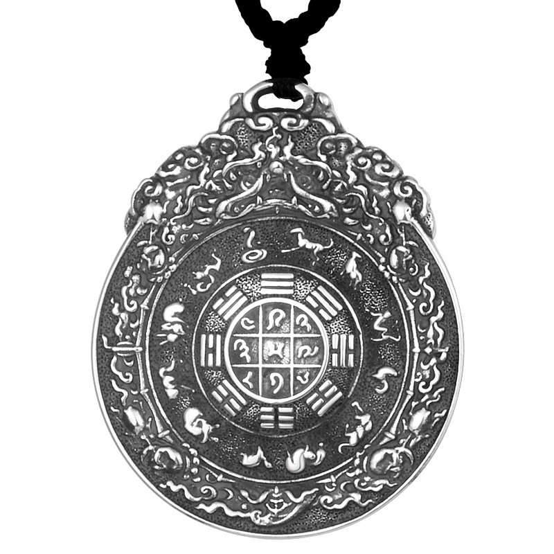 足银护身符吊坠莲花生大士文殊九宫八卦牌男女项链坠藏传佛教泰银