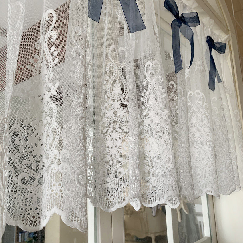 欧式绣花飘窗帘韩式窗纱帘头门帘田园蕾丝网红咖啡帘短帘半帘装饰