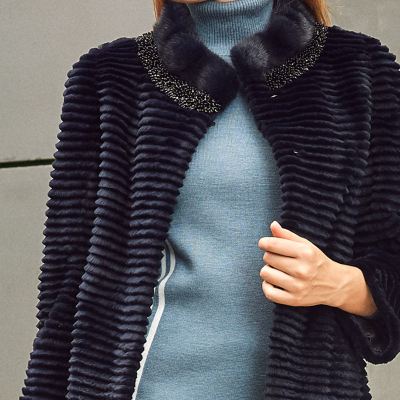 娜尔思品牌女装裘皮外套2019冬新款中长款气质兔毛皮草大衣保暖