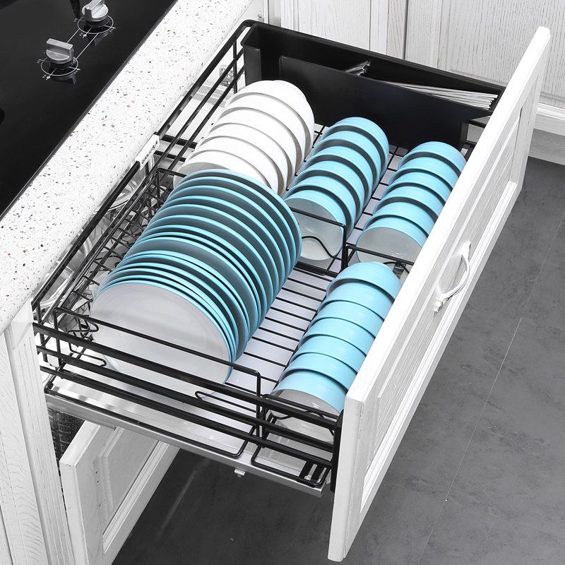 浅居拉篮厨房橱柜不锈钢碗碟双层抽屉式厨地调味拉篮