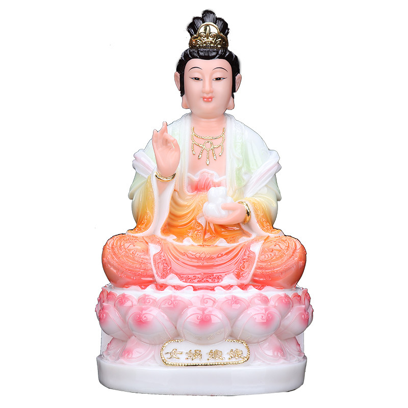 女娲佛像菩萨补天供奉家用1219寸娘娘玉石白玉石摆件