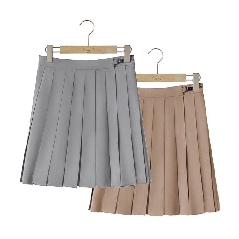 花铃太太纯色轮褶半裙jk制服原创创格灰色半身裙