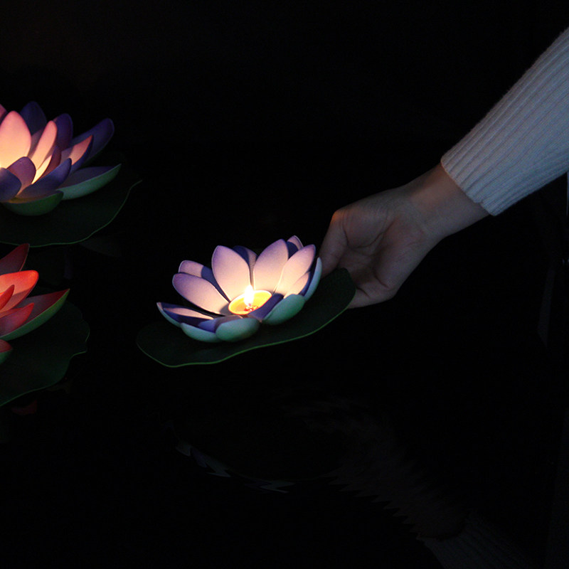 莲花花灯河灯水蜡烛荷花花灯中元节浮水祈福七夕荷花灯