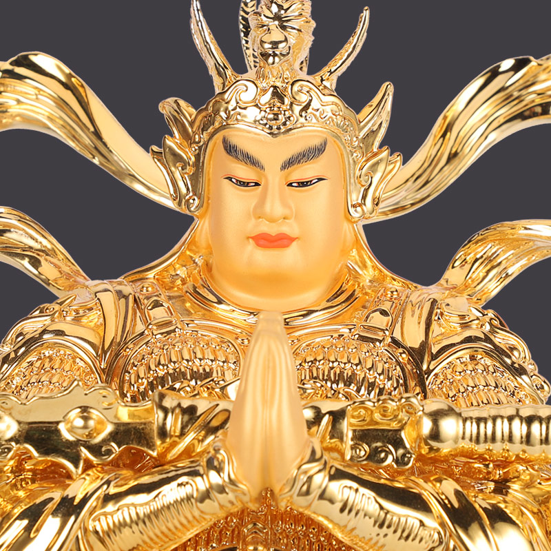 伽蓝菩萨韦陀纯铜鎏金彩绘佛教左右护法像铜摆件