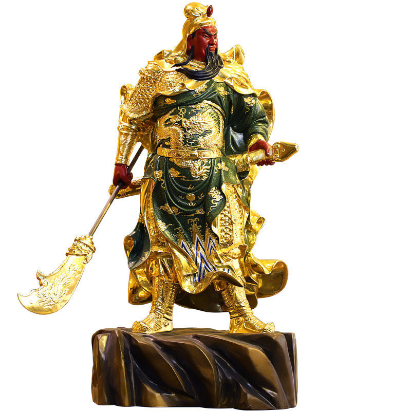 关公武财神二爷纯铜鎏金手工彩绘66厘米厘米铜像装饰摆件