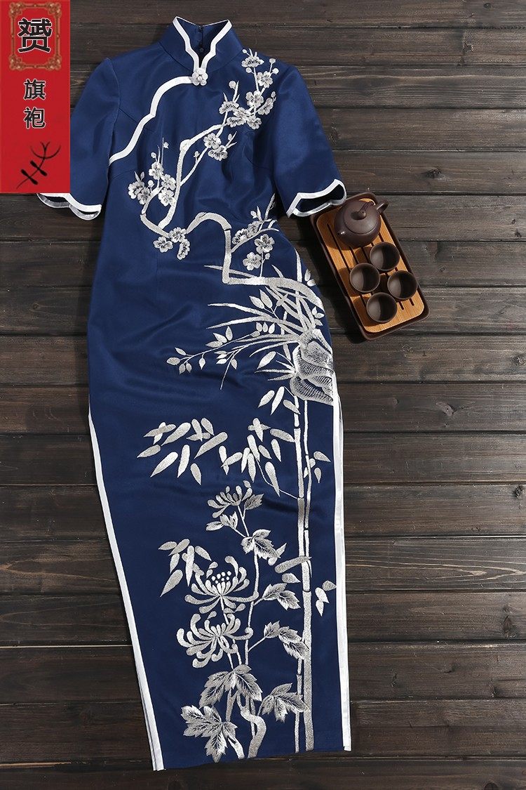 旗袍纯色真丝手工高端量身定制绣花日常上海旗袍