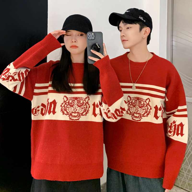roora情侣装秋冬季虎年跨新年红色圣诞毛衣男本命年超火过年衣服