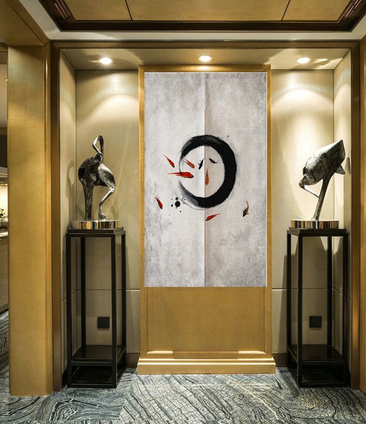 中式禅意定制门帘布艺客厅玄关布帘隔断长帘半帘装饰挂帘太极图说