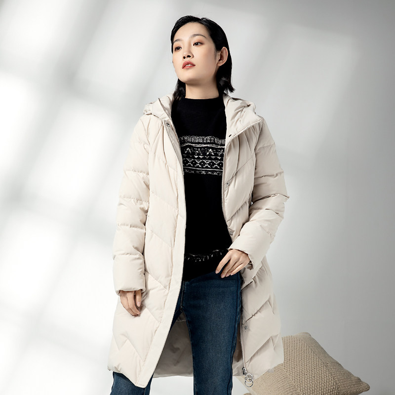 易菲2022年冬季中长款直筒加厚白鹅绒鹅绒连帽羽绒服羽绒服
