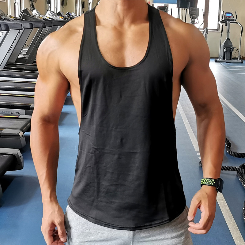 男士低胸运动背心健身型宽松肌肉男撸工字开叉运动背心