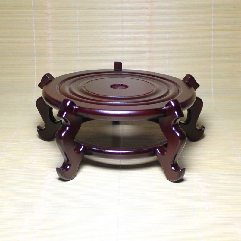 底座实木精制五只大花瓶工艺品托架杂木圆形高脚木雕