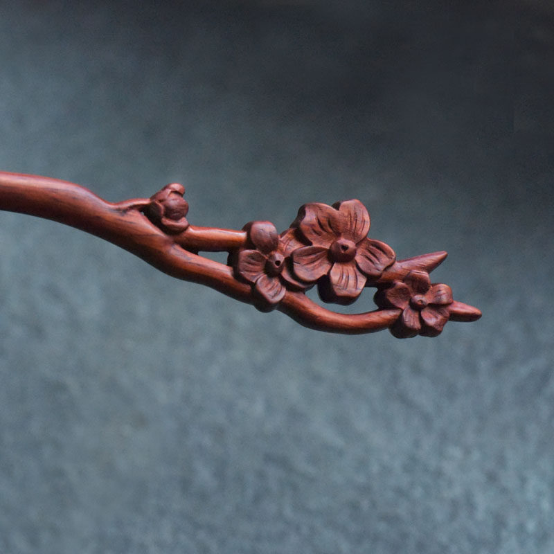 檀木发簪梅花木质简约汉服配饰发钗步摇盘发饰品发饰