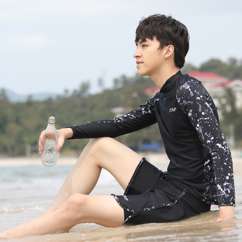 长袖游泳衣防晒平角五分双层尴尬速干分体大男士男士泳衣