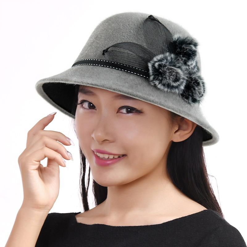 帽子子女冬天韩版毛呢小礼帽英伦时尚贵妇时装帽子