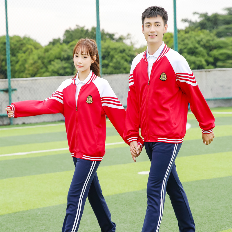 高中中学生校服套装春秋秋装小学生红色棒球运动学生校服