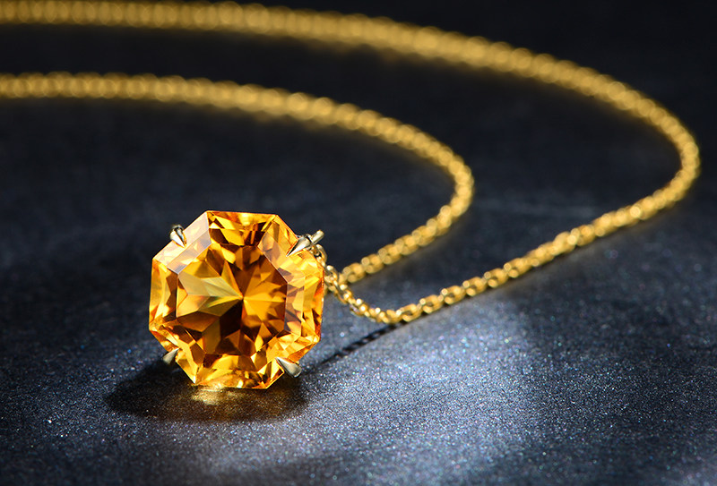 米莱珠宝 9.3克拉天然黄水晶项链女 18k金宝石项链 镶嵌加工吊坠