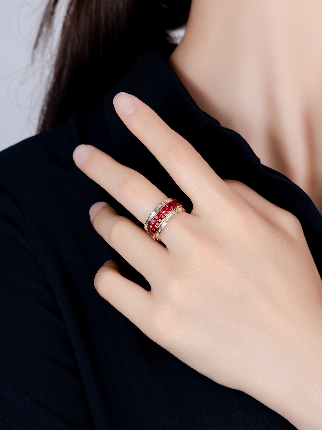 米莱高级珠宝 转运排戒 鸽血红宝石戒指 钻石女饰品-mc母婴网