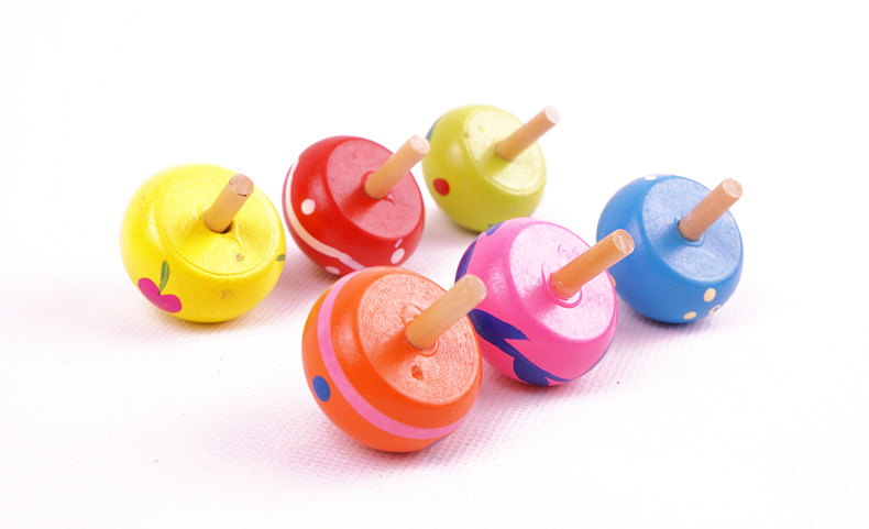 彩色陀螺30s可倒倒立锻炼手指图案迷你木制陀螺