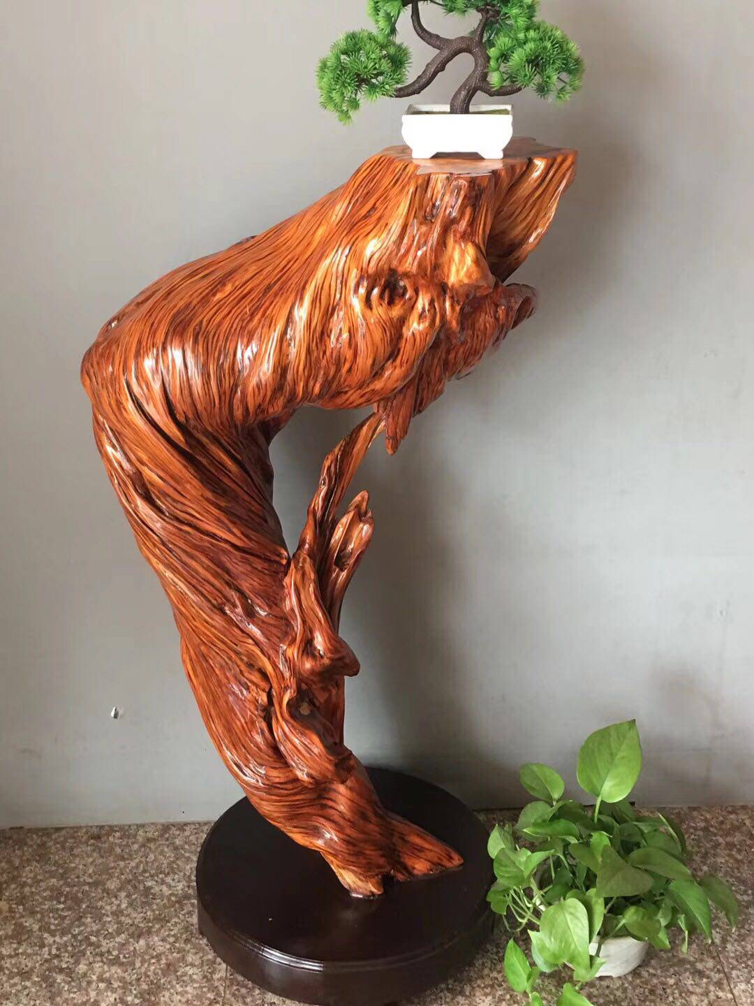 太行崖柏天然随形客厅摆件精品根雕山水花架根雕