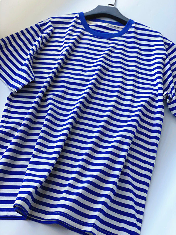 老式正品海魂衫全棉短袖棉质蓝白条纹汗衫复古t恤