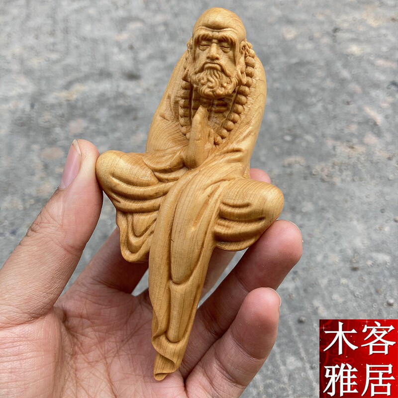 崖柏木雕达摩祖师佛像禅意摆件家居客厅装饰木雕