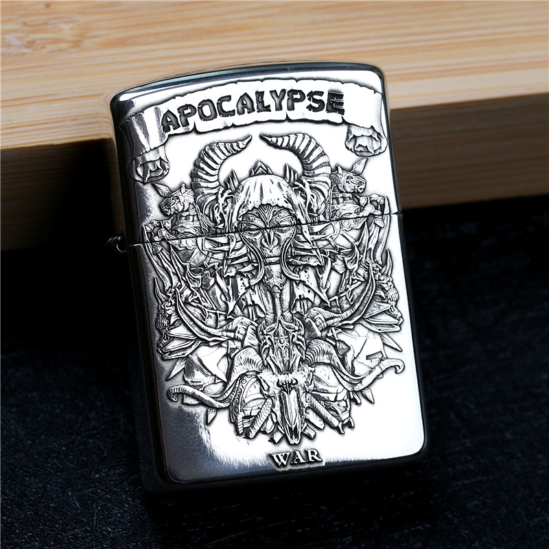 zippo芝宝煤油防风打火机纯银盔甲机双面雕刻浮雕zippo