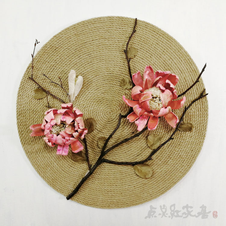 花好月圆粉色色系麻绳手工装饰画东南亚家居壁饰挂件壁饰
