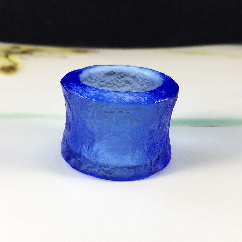 清代官造宫廷御用古法法老琉璃绀色收腰扳指戒指