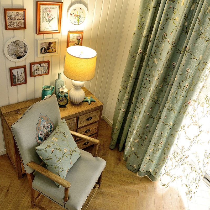 美式乡村田园窗帘客厅卧室落地棉麻遮光定制定制窗帘