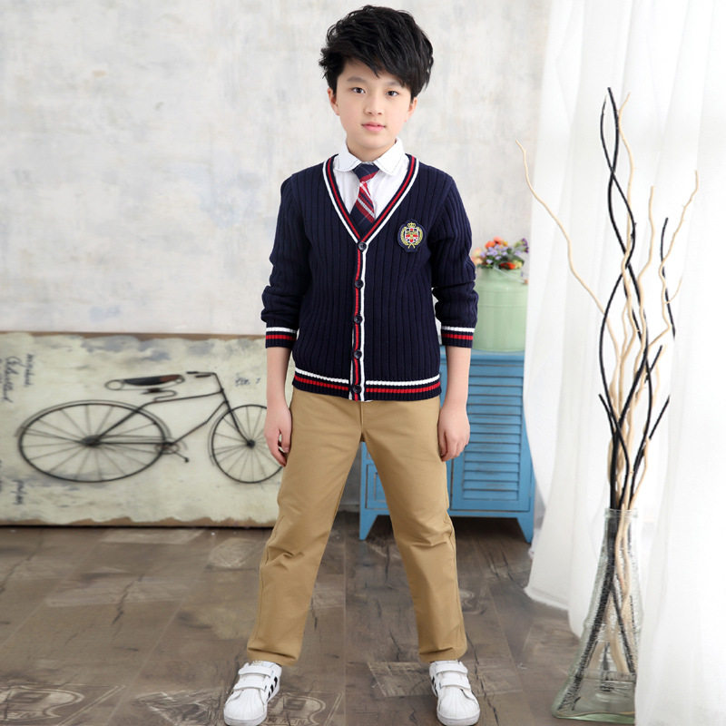 儿童校服三件套装春秋季英伦风幼儿园园服中小学生长袖毕业照班服