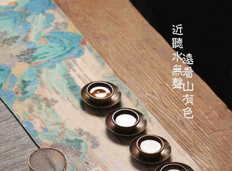 唐宋茶事宋代点茶手绘禅意茶席麻布桌旗茶道茶道