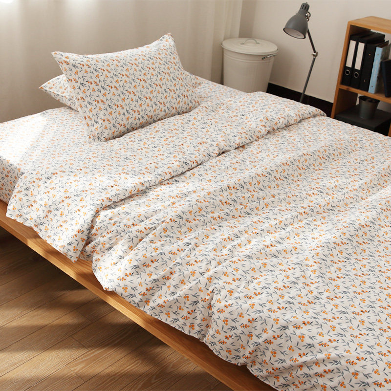 三个水墨田园全棉床单被套枕套纯棉被罩定做床单