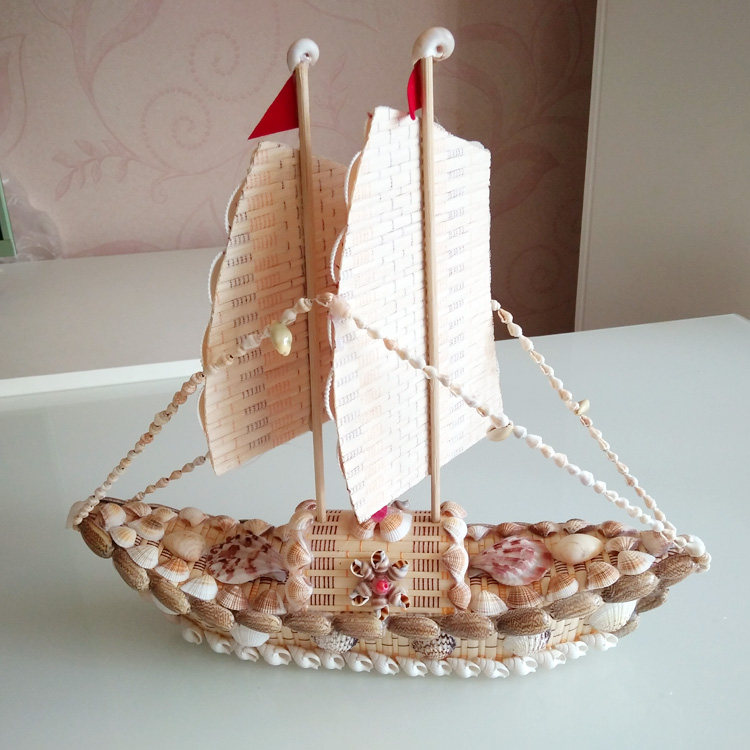 创意家居装饰品特色摆件礼品一帆风顺贝壳帆船手工手工制海螺