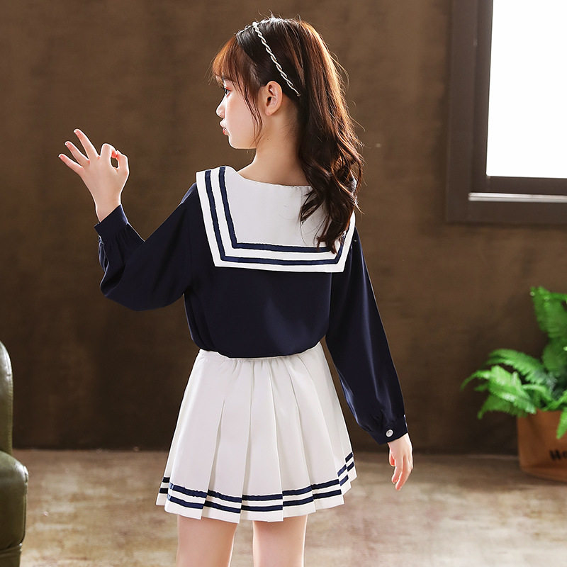 jk套装女童正版秋装水手制服中大童学生学院风白色可爱长袖百褶裙