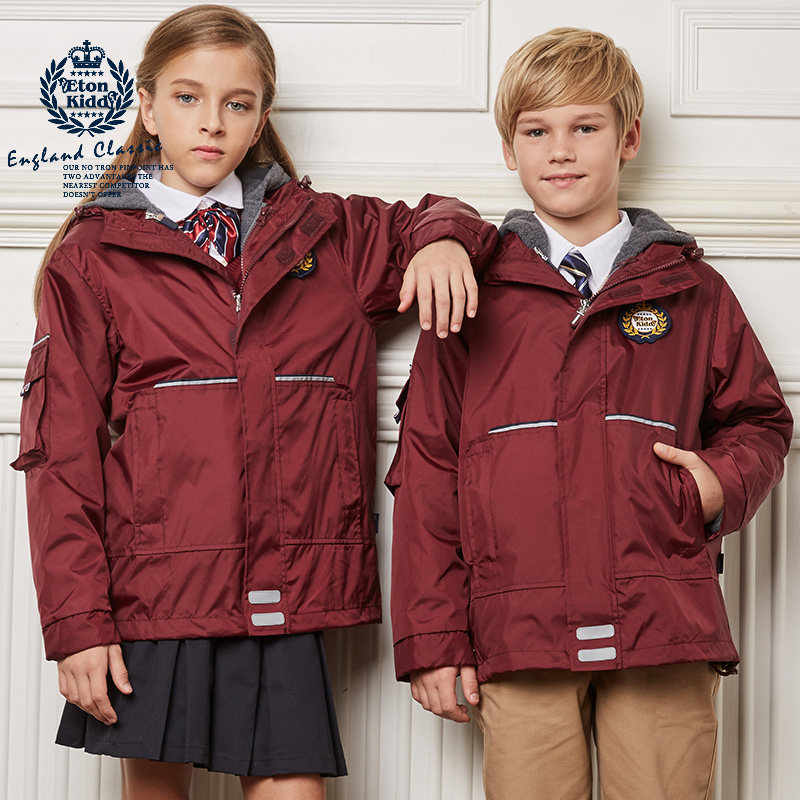 伊顿纪德儿童童装冬款英伦大童棉服男女女童红色校服