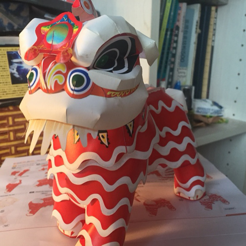 中国新年舞狮狮子可动中文说明视频教程3d其他类型纸模