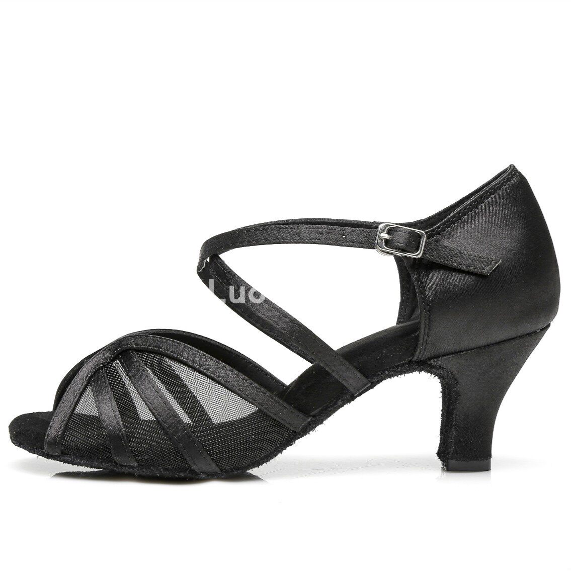 2020黑色缎面拉丁拉丁舞舞蹈鞋初学者中跟练功练习拉丁舞鞋