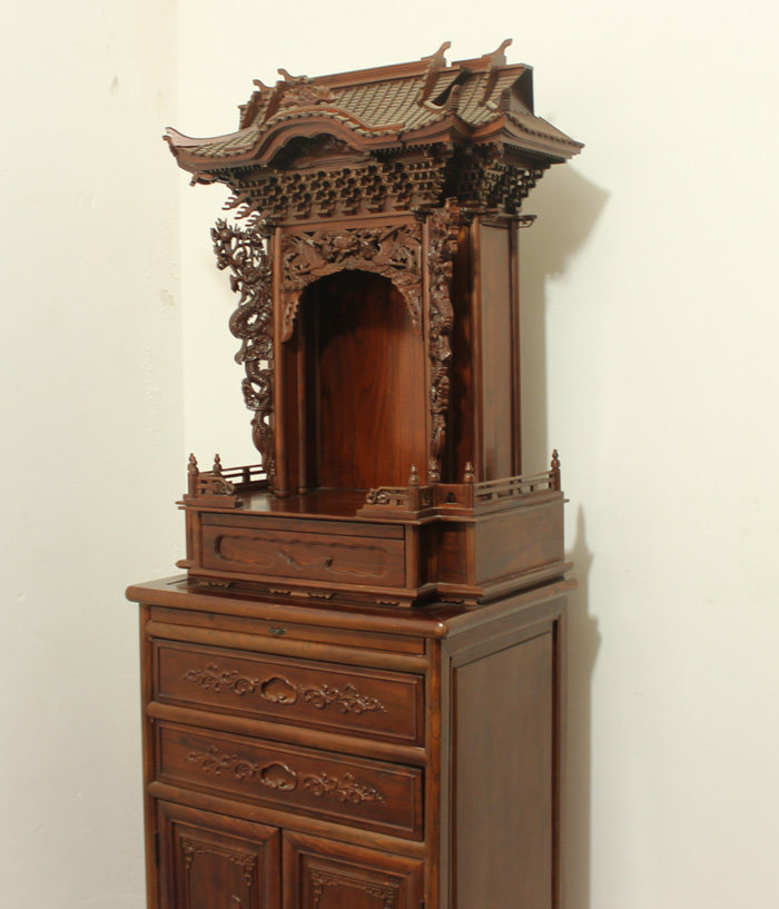 全实木南榆木单体雕花佛龛神楼佛堂吊柜佛柜财带门神龛供台供桌