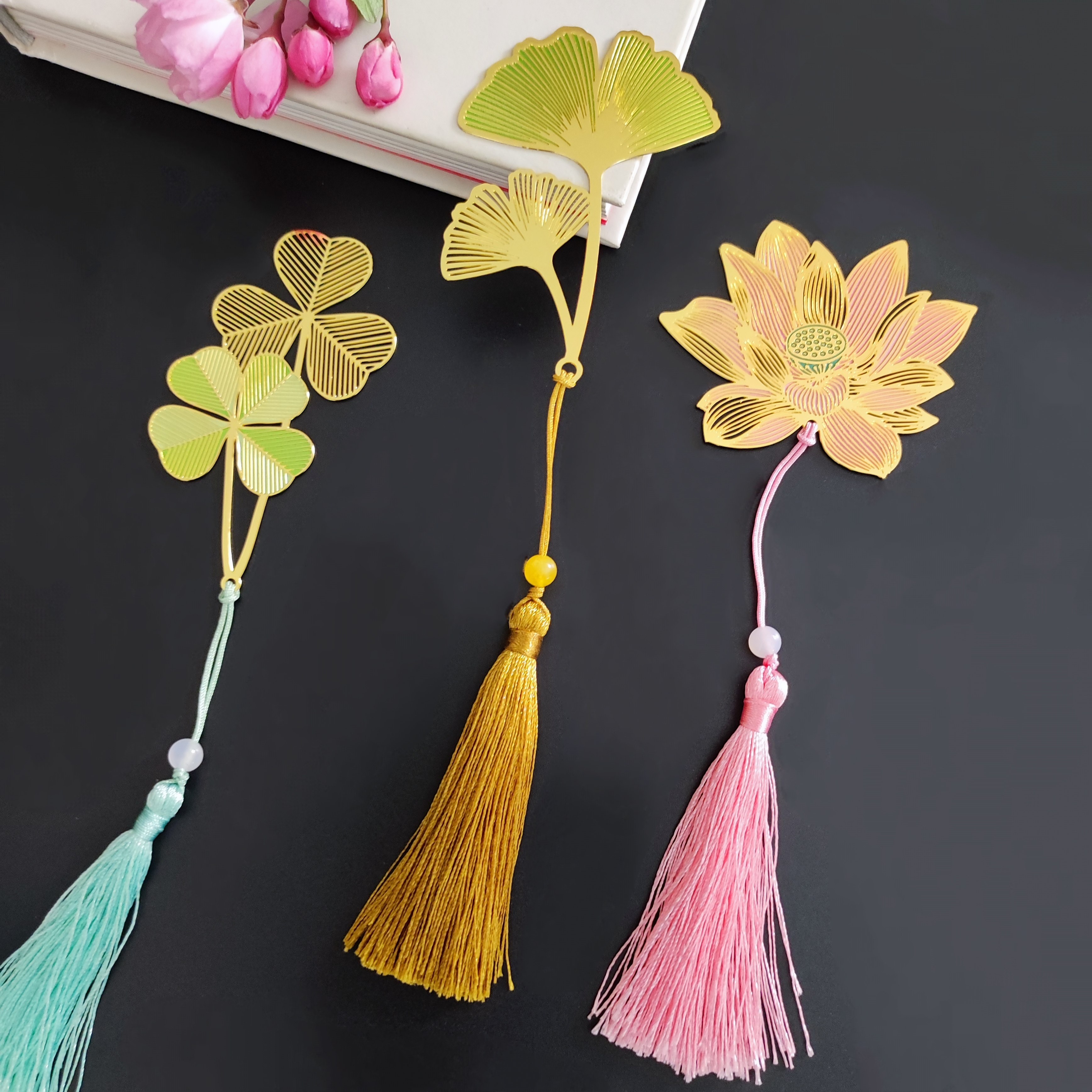 银杏梧桐流苏书签精纹叶脉树叶金属创意小清新书签