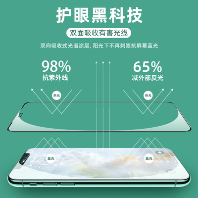 闪魔苹果适用钢化膜绿光膜iphone11promax11pro全屏抗蓝绿光8plus护眼
