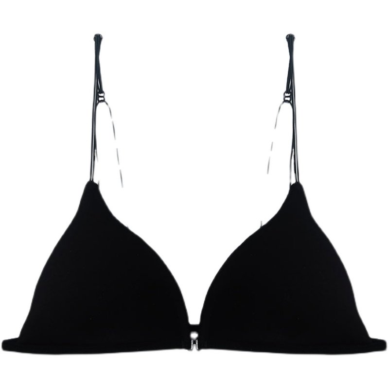 法式薄款肩带性感前扣三角内衣女小胸无钢圈文胸