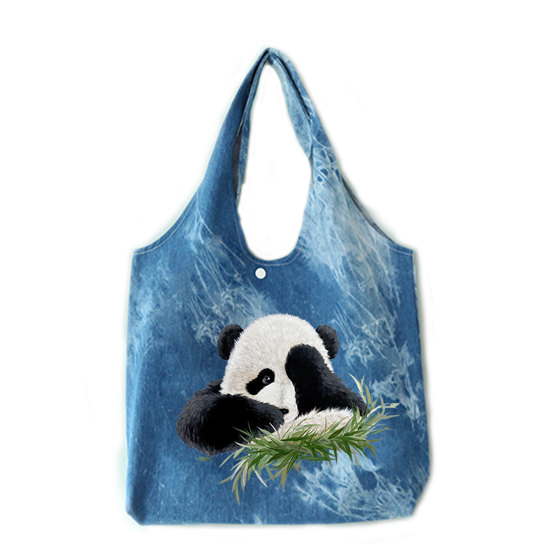 阿盘达手绘单肩学生文艺学文艺简约图案熊猫经典时尚帆布包