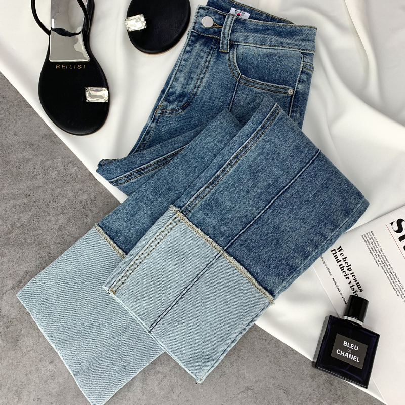 高腰显瘦牛仔裤女小直筒宽松九分裤2022年秋季新款港味卷边烟管裤