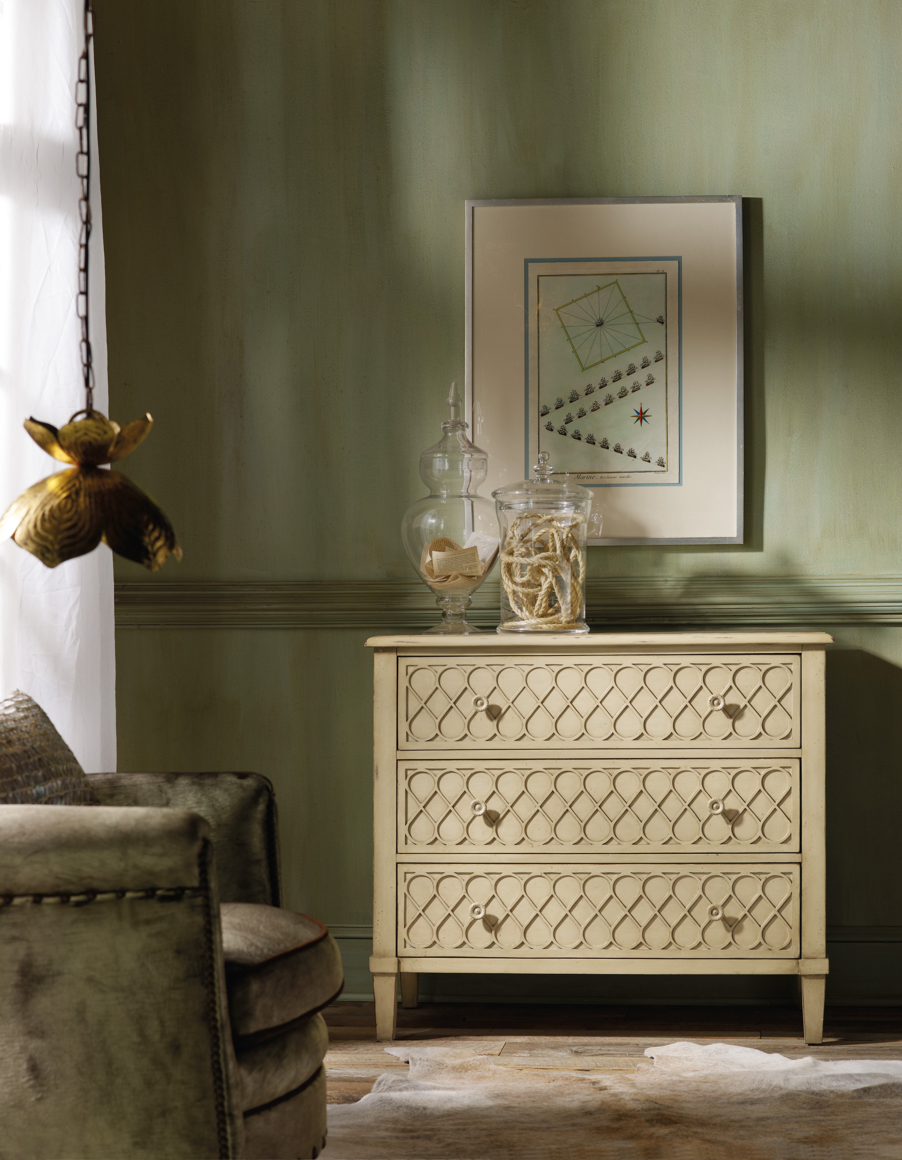 原装进口正版现货美式田园简约复古做旧珍珠白三屉斗柜