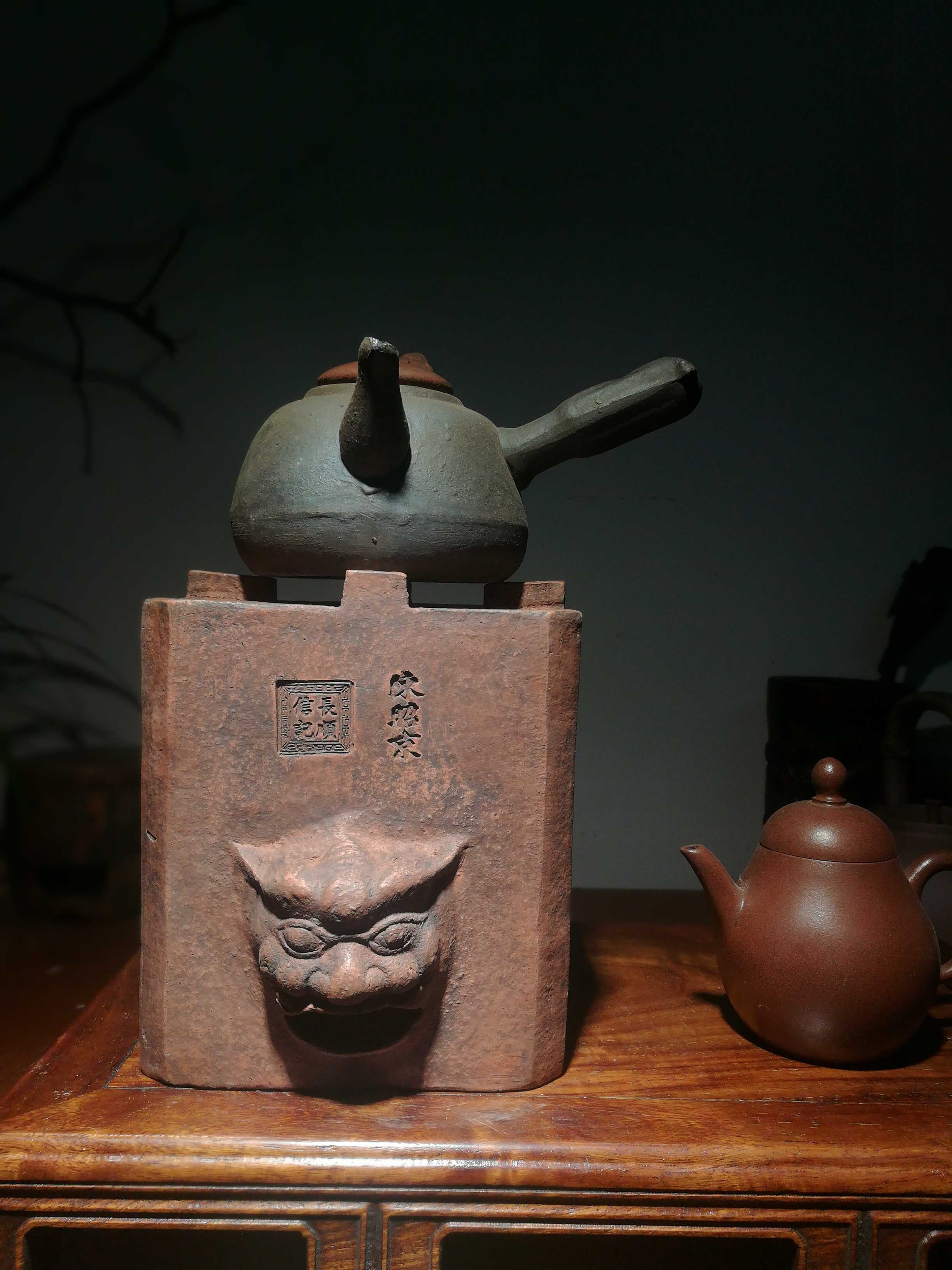 红泥小火炉老式兽首手工炭炉风炉煮茶炉子文房茶道