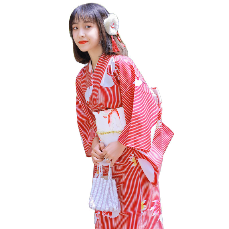 和服淘宝人生改良红条金鱼正装和风复古连衣裙民族服装