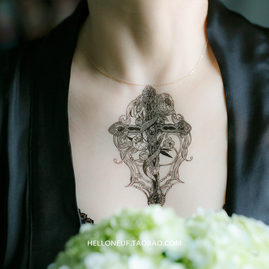 neuf弗 救赎 花臂系列纹身贴 十字架与蛇复古花纹防水持久 - 痕风的